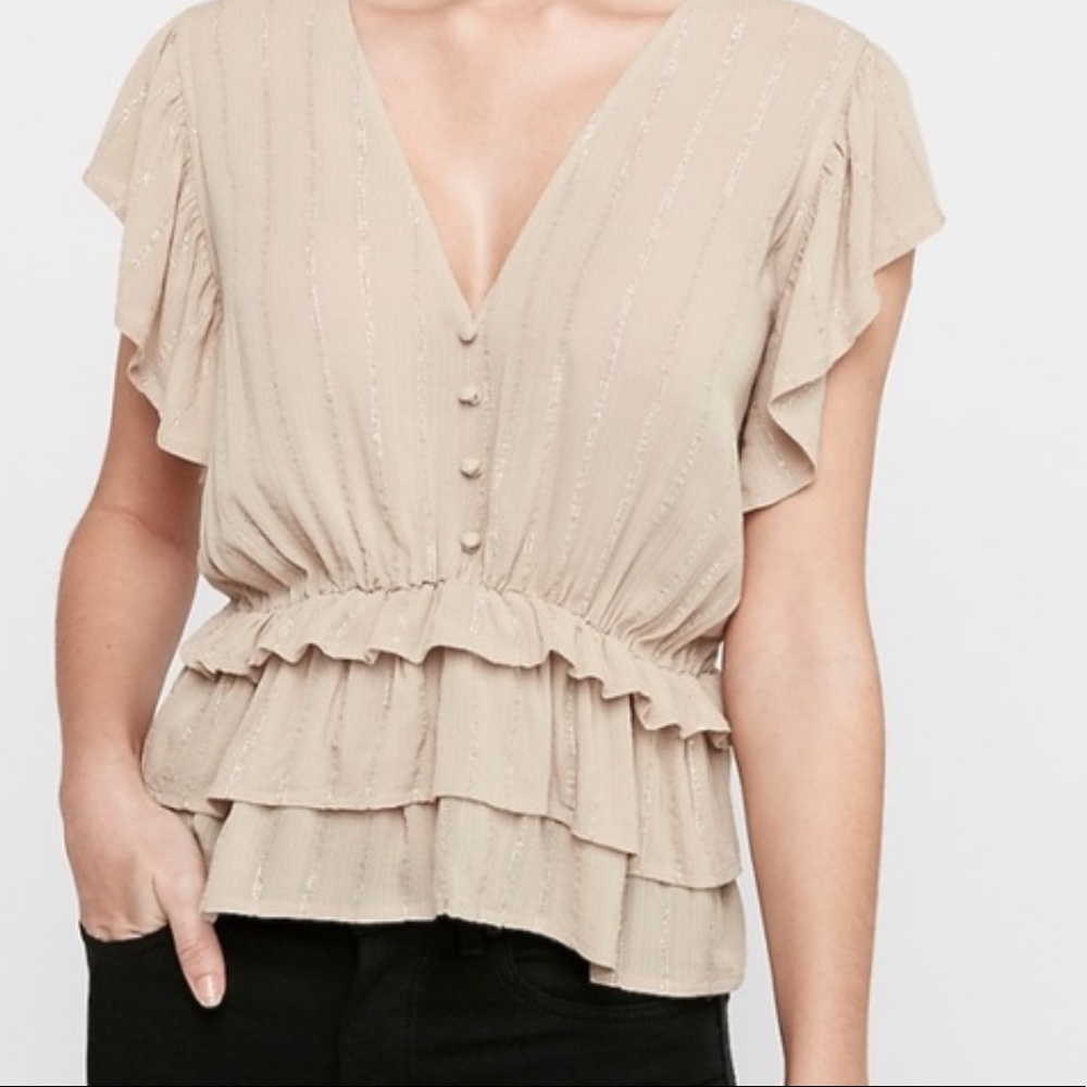 Express Tiered Cream Button Shirt